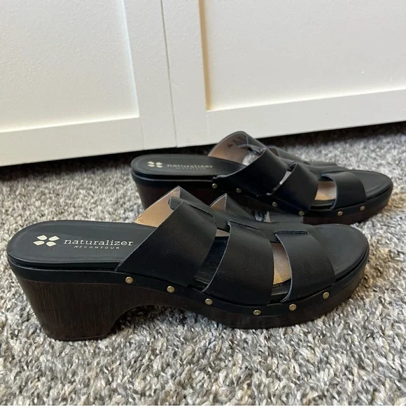 Naturalizer Women’s Black Slide‎ Sandals With Heel Size 8.5